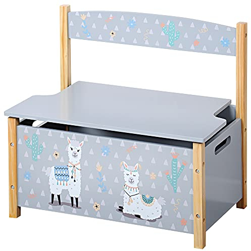 Kesper| Kindersitzbank, Material: Spanplatte, Maße: B 60 H 56 T 34,5 cm, Motive: Alpaka, Farbe: Grau | 17701 13