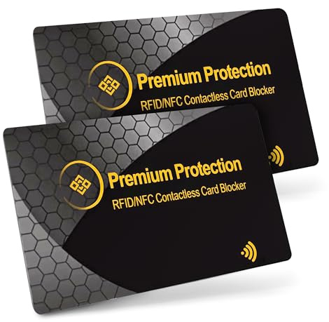 KF-Premium RFID Blocking Cards (2 Pack) – Ultra Thin Debit & Credit Card Protector for Men & Women – Contactless NFC Card Blocker – Passport Wallet Defender Prevents Fraud & Identity Theft (Gold)