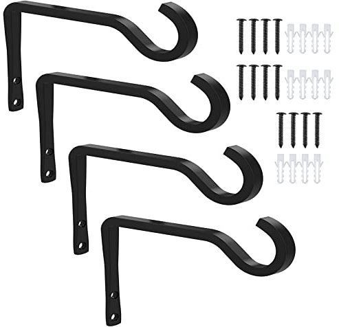 POTWPOT Wall Hanging Basket Hooks, 4 Pack Heavy Duty Hanging Basket Bracket Stand Hooks for Flower Basket Plants Bird Feeders Lanterns Wind Chimes