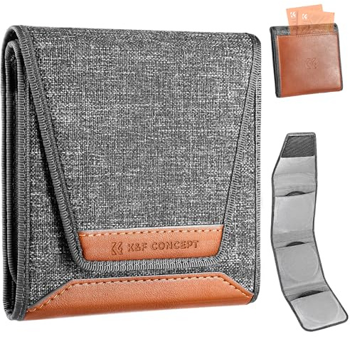 K&F Concept Estuche para filtro de lente óptica, capacidad para 3 filtros de hasta 62 mm, resistente al agua y al polvo, funda protectora duradera, bolsa de transporte plegable para filtros redondos o