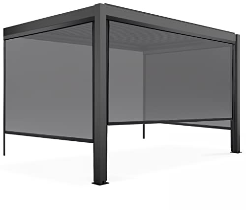 Oviala Pergola bioclimatique adossée Gris 3x4m et 3 Stores