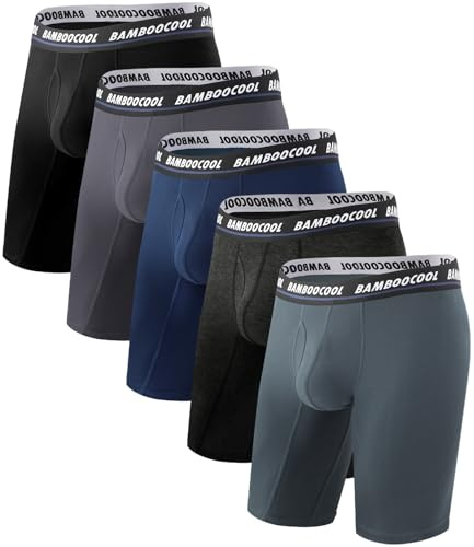 BAMBOO COOL Men's Long Boxer Briefs Performance Long Leg Sports Boxer Brief Underwear MultiPack
