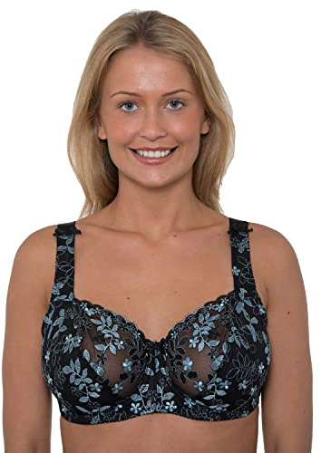 Ladies Embroidered Lace Underwired Non Padded Everyday Fuller Bust Bra D-J Cups Underwear