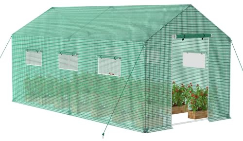 LZQ Serra in pellicola per pomodori, 4,5 x 2 x 2 m, resistente all'inverno, tunnel a rete, fondazione in acciaio, tetto inclinato, antigelo, per giardino e casa delle piante