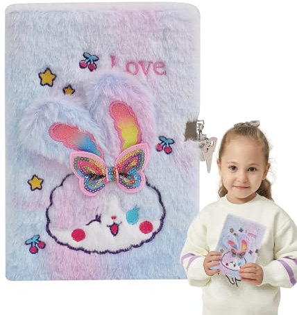 Decorhome Diario infantil, cuaderno de conejito de peluche, diario de conejo, juego de cuadernos de conejo, diario secreto con cerradura, regalo de cumpleaños para niños