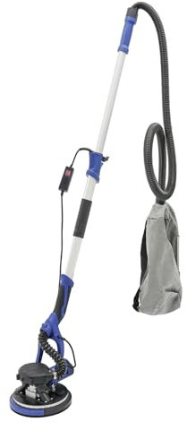 HuKaiL Lijadora para paneles de yeso, 800-1800 rpm, 6 marchas, lijadora de pared de 1,2 a 2,2 m, ajustable con disco de 255 mm, lazo LED, lijadora con aspiración, azul zafiro