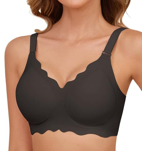 Xnova Reggiseno Senza Ferretto Donna Supporto Morbido Comodo, Reggiseni con Imbottitura da Tutti i Giorni Copertura Completa, Invisibile Bralette Scollo a V Senza Cuciture (Nero, M)