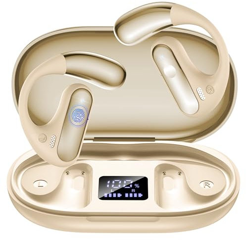 EUQQ Cuffie Conduzione Ossea Cachi - Auricolari Bluetooth Sport con Tecnologia Bluetooth 5.4, Design Aperto Ore, 50 Ore di Riproduzione, Perfetto per Sport, Corri e Attività All'Aria Aperta