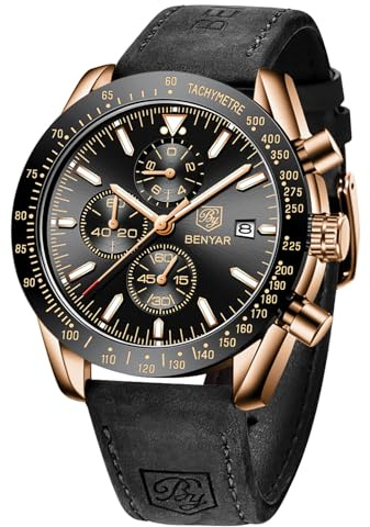 BENYAR Watch for Men Analog Quartz Chronograph Waterproof Luminous Designer Big Face Mens Wrist Watches Business Sport Casual Dress Elegant Gifts for Men