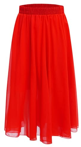 Jhaoyu Falda larga de gasa para niñas, falda de danza flamenca, falda latina, falda de swing, falda de ballet, falda de salón, falda para competencia, falda de baile, falda maxi, rojo, 122-128