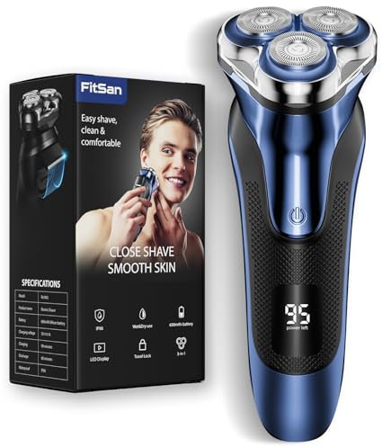 FitSan Elektrorasierer für Herren – Nass- und Trockenrasur mit Einziehbarem Bartschneider, Pop-Up Trimmer, Reiseschloss, Wasserdicht (IPX7) und LED-Anzeige