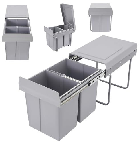 DHQCQL Poubelle de cuisine, extensible, 20 l, avec 2 compartiments, 49 x 35 x 43 cm, pour maisons, restaurants, bureaux, salles de bains, cuisines, gris