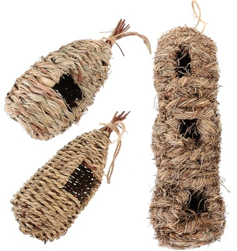 SUPVOX 3pcs Hand Woven Bird Nesting Box Outdoor Bird House Decor Natural Grass for Garden Decoration and Cozy Roosting Space