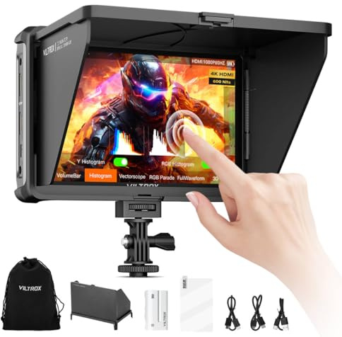 VILTROX DC-L2 Kamera Field Monitor Touchscreen Externer Camera Monitor 600Nit 7 Zoll 1280x800 IPS 4K HDMI 3D LUT mit Akku Sonnenblende für Sony Canon Nikon Fuji DSLR