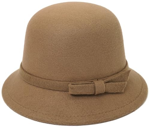 BAOKELAN Chapeau cloche en feutre vintage pour femme, marron, Taille unique