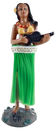 Durlo Adornos de figuras bailarinas, figura cabezona de niña, mini muñeca hawaiana hula para salpicadero de coche, escritorio y oficina (verde)