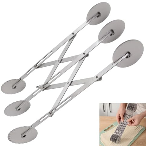 LWLWA 3 Ruote Rotella Tagliapasta, Doppia Testa Taglia Pizza Professionali, Estensibile Affettatrice per Pizza Retrattile, Taglia Pizza Professionali, per Impasti, Fondente