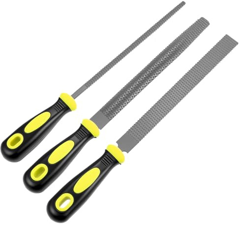 QWORK® 3 Piezas limas set, lima metálica 200 mm plana, media caña y redonda, para madera y metal