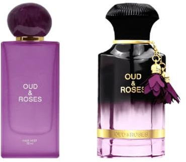 Ahmed Al Maghribi Oud & Roses Perfume & Hair Mist Bundle – EDP 60ml & Hair Mist 50ml – Luxury Unisex Fragrance with Rose, Oud, Sandalwood & Musk Notes – Long Lasting EDP