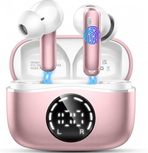 Auriculares Inalambricos Bluetooth, 2026 Cascos Bluetooth 5.4 HiFi Estéreo, 48H Auriculares inalámbricos con 4 ENC Cancelacion Ruido HD Mic, IP7 Impermeable Cascos Carga Rápida Tipo-C /Pantalla LED