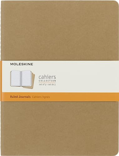 Moleskine Cahier Journal, Soft Cover, XL (7.5 x 9.5) Ruled/Lined, Kraft Brown, 120 Pages (Set of 3)