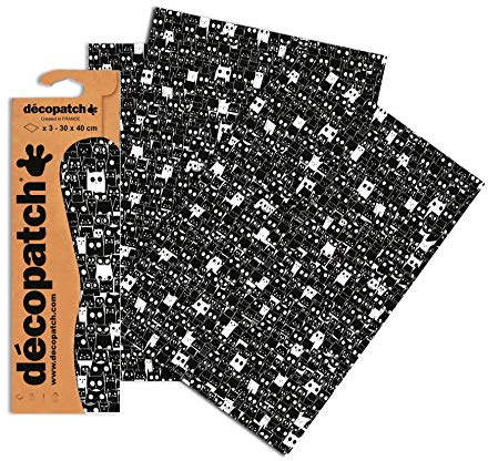 Décopatch Black/White Cats Paper, 30x40cm (Pack of 3 sheets)