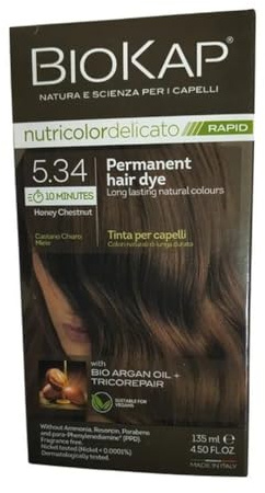 BioKap Honey Chestnut 5.34 Rapid Haarfarbe 135 ml - wirkt in nur 10 Minuten, permanente, vegane & natürlich pflegende Formel für empfindliche Haut geeignet