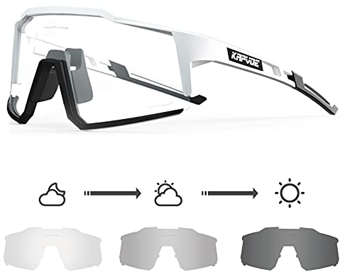 KAPVOE Photochromatische Selbsttönend Fahrradbrille TR90 Rahmen für Herren Damen Klar Sportsonnenbrille Sport Radfahren MTB Radbrille Sportbrille Fahren Baseball Laufen klar Weiß 09