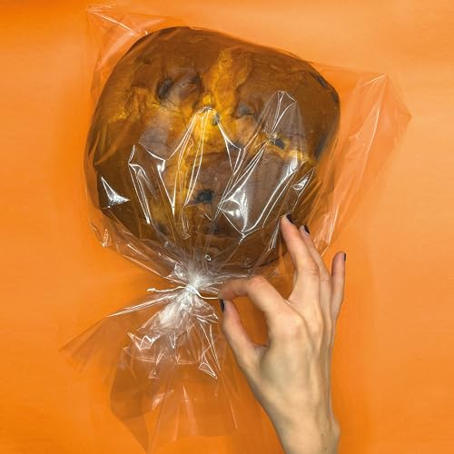 Lebensmittelbeutel 10 Stück mit Metallverschlüssen – 40 x 48 cm, transparente Lebensmittelbeutel, Beutel zum Verpacken von Panettone, Colomba, Keksen, Kuchen, Brot – große Lebensmittelbeutel
