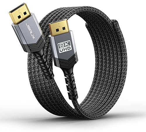 JSAUX Cable DisplayPort 1.4 1m, 8K@60Hz, 4K@144Hz, 2K@240Hz/165Hz, HBR3 32.4Gbps, HDR10, FreeSync, G-Sync, Compatible con Monitor Gaming, Tarjeta Gráfica, TV, PC, Portátil - Gris