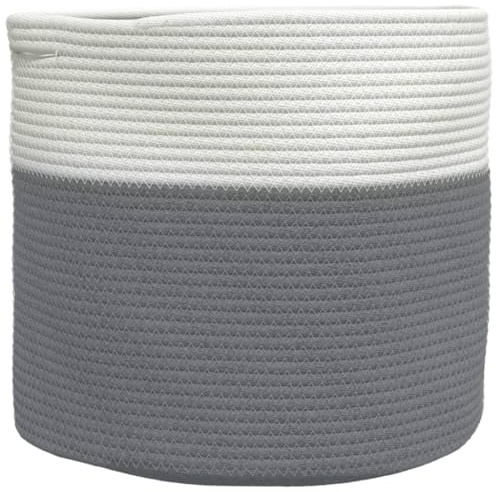 vidaXL Förvaringskorg grå och vit Ø40x35 cm bomull, fruktkorg, äggkorg, leksaksförvaringskorg, leksakskorg, grönsakskorg, dekorativ förvaringskorg