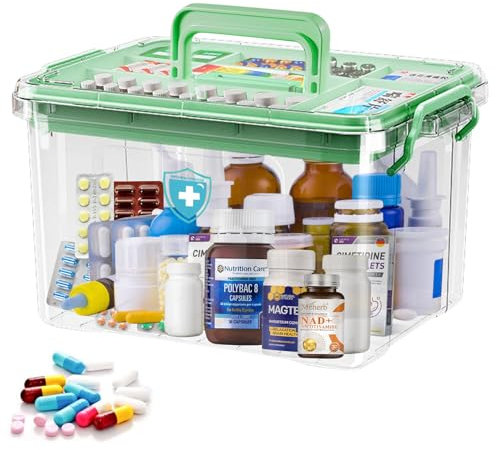 BORDEAG Medikamenten Aufbewahrung, Doppelschichtige Medizinbox, Hausapotheke Box, Medikamenten Organizer, Medikamenten Aufbewahrungsbox, Medicine Box, Apothekenbox für Zuhause Reisen, 23.5x17x13.5 cm