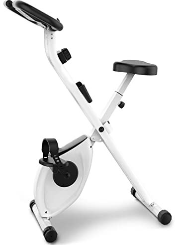 Ultratyst hopfällbar motionscykel, upprätt inomhuscykel, fullt stöd för ryggdyna och telefon-/surfplattahållare, elektronisk display, lätt att montera (Black)