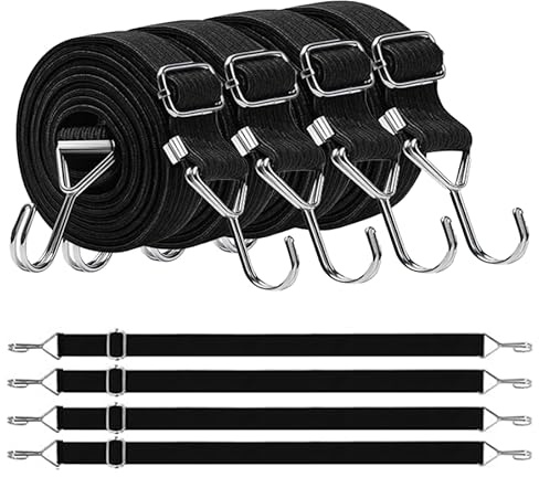 4Pcs Adjustable Bungee Cords with Hooks, 2m/6.6ft Long Bungee Straps | Heavy Duty Elastic Rope Luggage Straps Anti-slip Elastic Straps for Bicycles Camping Tent Fixings