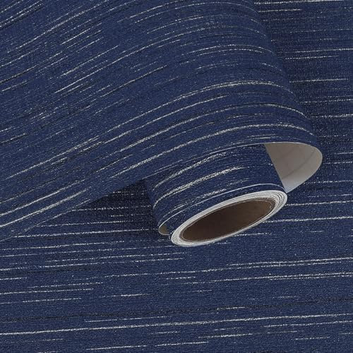 VaryPaper Navy Blue Faux Grasscloth Self Adhesive Wallpaper 40cmx800cm Textured Fabric Contact Paper Sticky Back Plastic Dark Blue Linen Wallpaper for Living Room Hallway Cupboard Furniture Vinyl Wrap