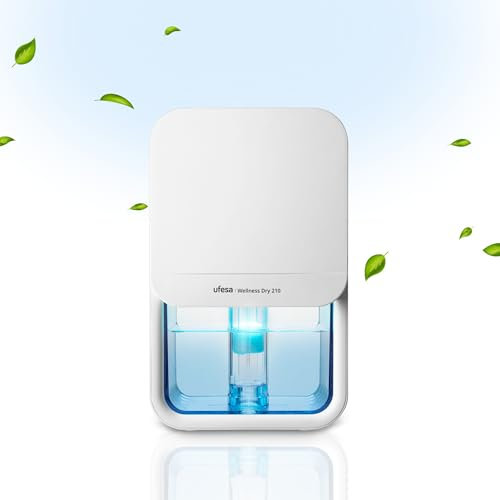 Ufesa Wellness Dry 210 Deshumidificador Ultra Silencioso ≤35dB, 210ml /dia, 23W, Capacidad de 800ml, 7 Colores Ajustables, Hasta 20m2, Apagado Automático