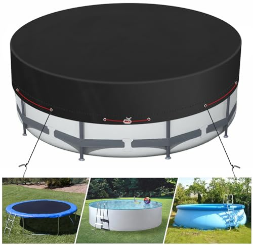 Pool Cover, Solar Pool Covers for Above Ground Pools, Round Hot Tub Cover Stock Tank Cover, Waterproof and UV Resistant, with Ground Nails,Winch and Cable (Black, 21FT)