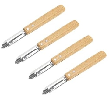 Nirosta 9319350 Lot de 4 Eplucheurs manche bois, éplucheur à légumes, couteau épluche légumes, couteau éplucheur, Bois, Acier inoxydable, 15,6 x 1,2 x 1,8 cm