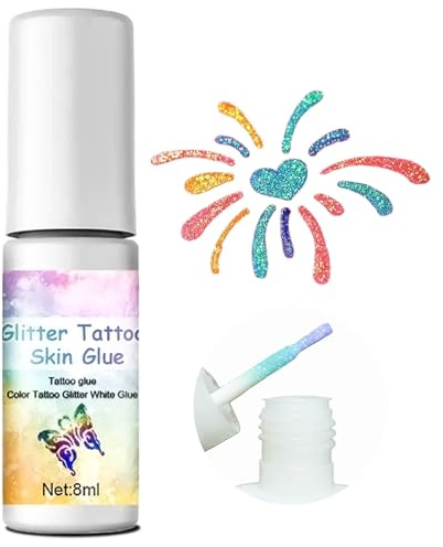 Glitter Tattoo Glue, Face & Body Glitter Glue, Glitter Face Paint Pen for Kids Adults, Skin Hair Acrylic Nails Art Fabric Use, DIY Painting Gel for Festival Makeup Birthday Party Gifts, Colorful 8ml