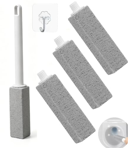 YQBFTC Pumice Stone for Toilet,4 Toilet Pumice Cleaning Stone Sticks with 1 Extra Long Handle, Toilet Bowl Cleaner Hard Water Ring Stains Remover for Bathroom Pool Cleaning