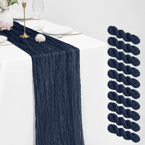 10 confezioni di runner da tavolo in stamigna blu navy 53,3 x 304,8 cm, runner da tavolo in tessuto di garza rustico e bohémien, runner da tavolo lungo in stamigna romantico per matrimoni, festival