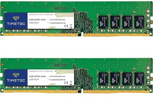 Timetec Premium 16GB Kit(2x8 GB) DDR4 2400 MHz (PC4-2400T) PC4-19200 UDIMM – Sin ECC, sin búfer, 288 Pines, 1,2V CL17, Memoria RAM para Ordenadores de sobremesa.