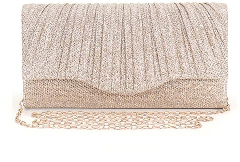 CHmiss Sac De SoiréE Pochette, Pochette Scintillante Pour Femmes, | Pochettes Scintillante Plissée Champagne,Pour Mariages, Cocktails, FêTes Et Occasions Festives