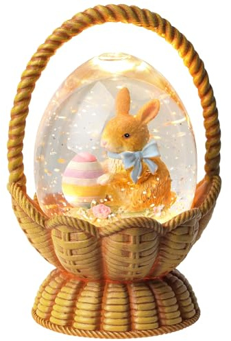Gorrzai Easter Snow Globe Lantern Bunny Easter Decorations for Home with Timer Swirling Glitter, Lighted Indoor Decor Gifts with Basket Eggs, USB or Battery Operated