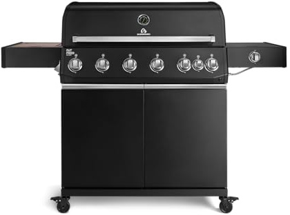 BURNHARD® Gasgrill 6-Brenner, 3,5 kW Edelstahl-Stabbrenner, Infrarot-Keramikbrenner, Heckbrenner, Seitenkochfeld, Gussrost, große Grillfläche, Piezo-Zündung – Fat FRED Deluxe