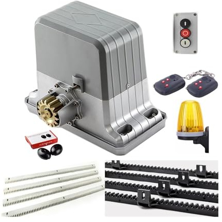 Electric Gate Opener Kit, Heavy Duty 1800kgs Sliding Gate Motor Operator with 4m 5m 6m Gear Racks 1 Infrared Photocells Flashing Lamp(Steel Rack 5m)