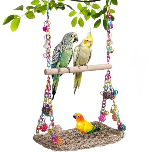 Parrot Toys, Budgie Swing Bird Hanging Hammock Parakeet Decor Climbing Chewing Toys Parrot Perch Bird Cage Accessories for Parakeets Budgie Cockatiel Lovebird Conure