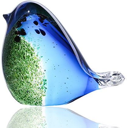 H&D Moderne Glas Vogel Figure Kreative Skulptur Deko Tier Skulptur aus Glas Blaugrüner Vogel mit Geschenkbox