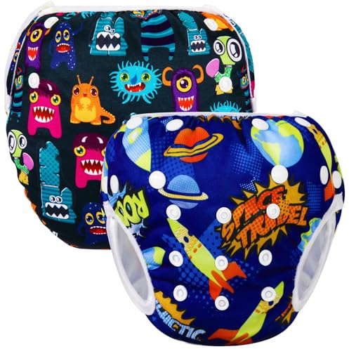 Phgoary 2-pack återanvändbara badblöjor, en storlek bekväm sommar simma tupplur, premiumkvalitet för miljövänliga babyshower presenter & simlektioner (0-2 år)