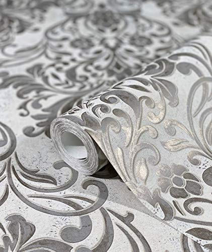 marburg Tapete Grau Ornamental für Schlafzimmer oder Wohnzimmer Vliestapete 100% Made in Germany PREMIUM QUALITÄT 10,05 x 0,53m 32603